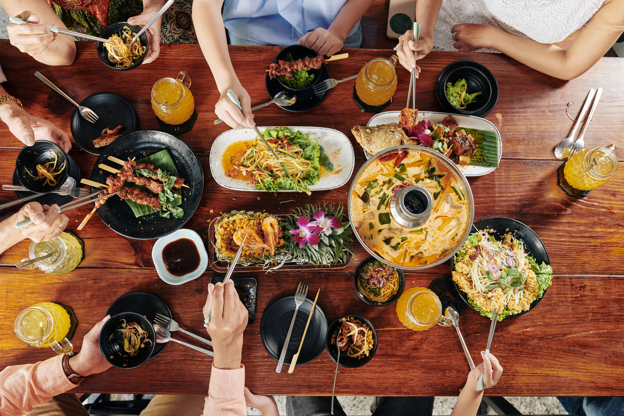 Family style dinner spread