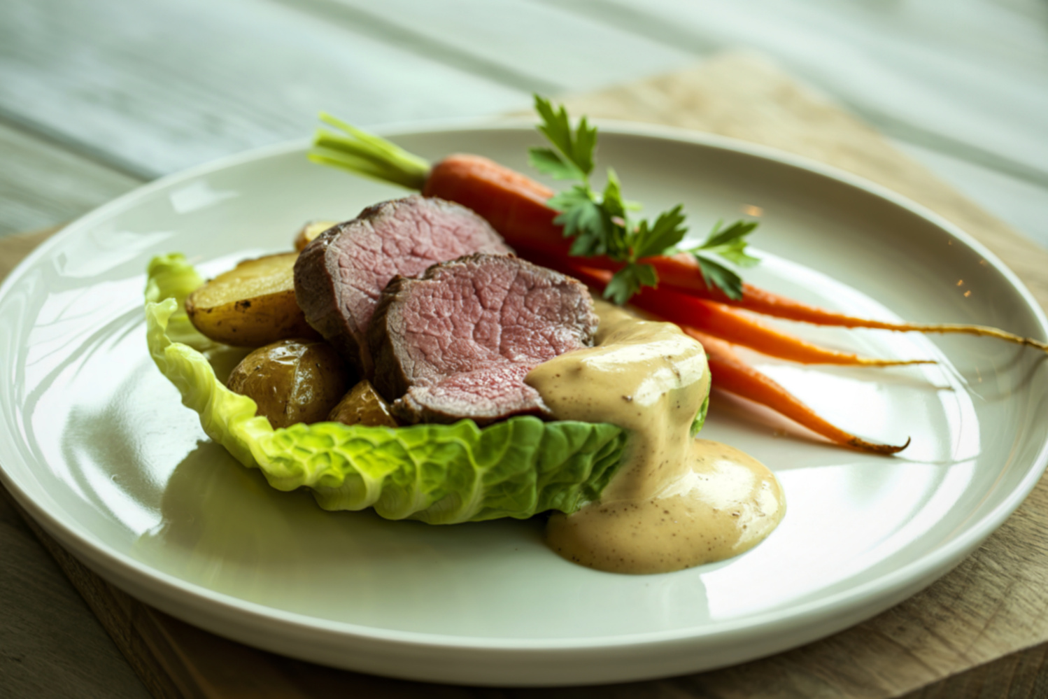 Plated beef tenderloin dinner