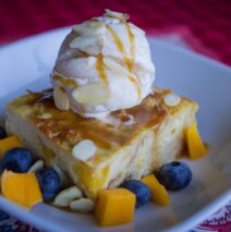 Mango Chocolate Bread Pudding with Caramel Sauce